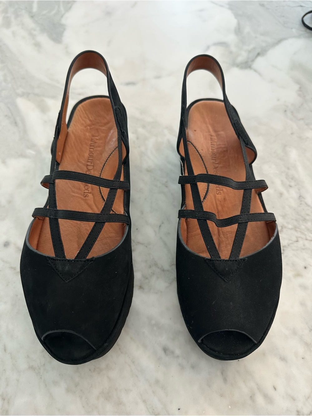 L'Amour Black Strappy Slingback Wedge  by L'AMOUR DES PIEDS